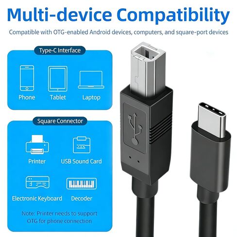 كابل طابعة USB B إلى USB C بطول 6.6 قدم، سلك طابعة من النوع B إلى النوع C لجهاز MacBook Pro، Air، كابل MIDI لبيانو Yamaha Casio الرقمي in Saudi Arabia