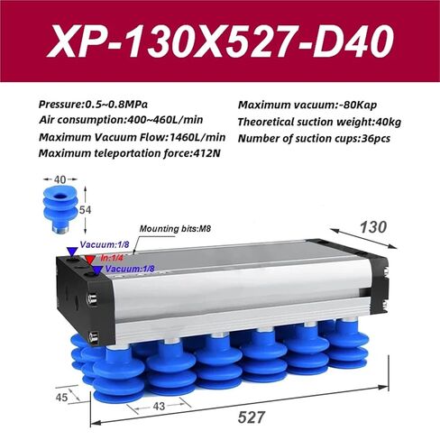 1pcs Industrial Pneumatic Manipulator Handles Integrated Vacuum Suction Cups, Powerful Heavy-Duty palletizing(XP-130X527-D40) in Saudi Arabia