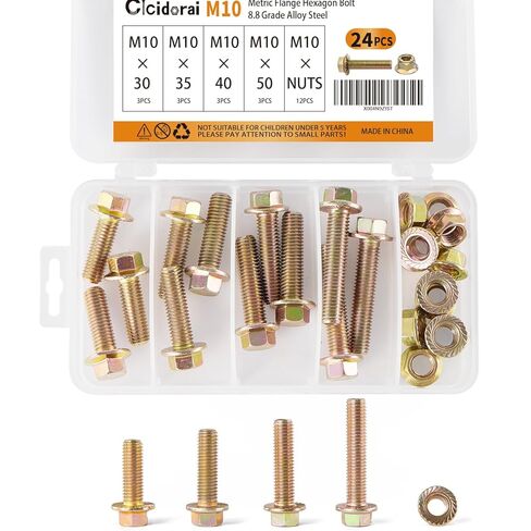 40PCS M8 x 16mm 20mm 25mm 30mm Metric Flange Hexagon Bolt with nut Assortment Kit，Alloy Steel Grade 8.8，Yellow Zinc Plated，Metric Allen Hex Drive，Fully Threaded in Saudi Arabia
