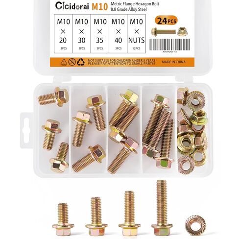 40PCS M8 x 16mm 20mm 25mm 30mm Metric Flange Hexagon Bolt with nut Assortment Kit，Alloy Steel Grade 8.8，Yellow Zinc Plated，Metric Allen Hex Drive，Fully Threaded in Saudi Arabia
