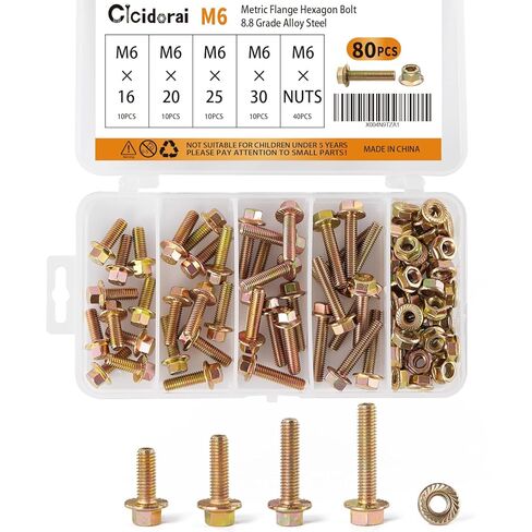 40PCS M8 x 16mm 20mm 25mm 30mm Metric Flange Hexagon Bolt with nut Assortment Kit，Alloy Steel Grade 8.8，Yellow Zinc Plated，Metric Allen Hex Drive，Fully Threaded in Saudi Arabia