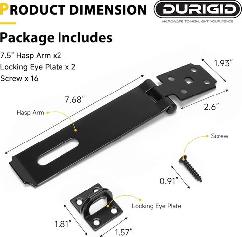 7-1/2 Inch Hasp Latch Heavy Duty Shed Door Latch Door Lock Latch, Padlock Latches for Shed Fence Gate, Barn Door, Drawer and Garage, Gate Lock Improves Security, Black Finish, 2 Pack in Saudi Arabia