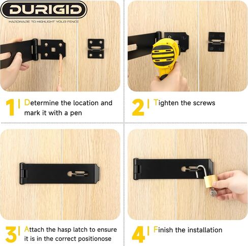 7-1/2 Inch Hasp Latch Heavy Duty Shed Door Latch Door Lock Latch, Padlock Latches for Shed Fence Gate, Barn Door, Drawer and Garage, Gate Lock Improves Security, Black Finish, 2 Pack in Saudi Arabia