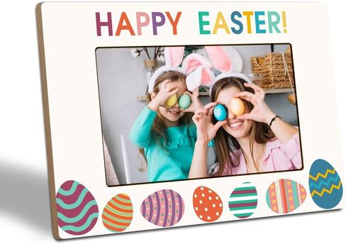 EXW Happy Easter Photo Frame Gift, Watercolor Bunny & Flowers, Tabletop Picture Frames For 4 X 6 Inches Vertical Photo, Easter Day Gift For Friends, Adult & Kids, Easter Home Office Decorations - A03 in Saudi Arabia