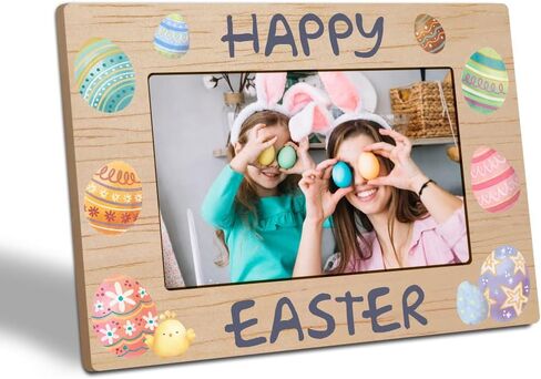 EXW Happy Easter Photo Frame Gift, Watercolor Bunny & Flowers, Tabletop Picture Frames For 4 X 6 Inches Vertical Photo, Easter Day Gift For Friends, Adult & Kids, Easter Home Office Decorations - A03 in Saudi Arabia