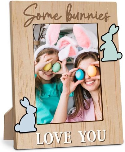EXW Happy Easter Photo Frame Gift, Watercolor Bunny & Flowers, Tabletop Picture Frames For 4 X 6 Inches Vertical Photo, Easter Day Gift For Friends, Adult & Kids, Easter Home Office Decorations - A03 in Saudi Arabia