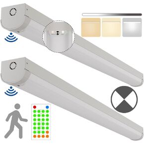 2 Pack 4FT Tri-Level Motion Sensor LED Linear Strip Emergency Stairwell Light w/Remote, CCT 20W/40W Selectable, 125lm/W, Battery Backup, 30K/40K/50K Dimmable Commercial Shop Ceiling Light Fixture, ETL in Saudi Arabia