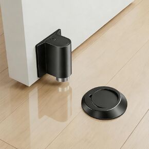 Magnetic Door Stopper - Stainless Steel Retractable Door Catch, No Drill 3M Adhesive/Screws, Fits Gaps Within 1.4", Keep Doors Securely Open (Black, 1Pack) in Kuwait