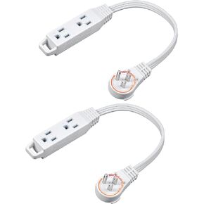 DEWENWILS 6FT Flat Plug Extension Cord, 3 Prong Ultra Thin Power Strip, 360° Rotating Plug, 13A/125V/1625W, 16 Awg Grounded Flat Power Cable for Indoor Narrow Space, SPT-3, ETL Listed, White in Kuwait