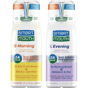 SmartMouth Advanced Liposomal Morning & Evening Mouthwash Bundle - No Morning Breath & All-Day Fresh Breath - Dual-Solution Zinc-Activated Mouthwash Duo - Alcohol Free - 16 fl oz Each in Kuwait