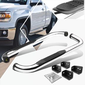 (2Pcs) 3 Inch Black Steel Round Nerf Bars Side Steps Compatible with 00-19 Chevy Silverado/GMC Sierra Regular Cab in Saudi Arabia