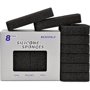 8 Pack Silicone Scrubbing Sponges, Heavy-Duty, Non-Scratch Kitchen Sponges - Reusable, Odor-Free, Perfect as Cleaning for Dishes, Non-Stick, Countertops (Grey) in Saudi Arabia