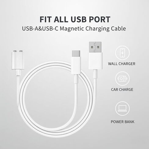 استبدال شاحن روز، قطعتان شاحن USB مغناطيسي 6 مم - متوافق مع USB-A وUSB-C، كابل شاحن مغناطيسي 2.7 قدم لسهولة الاتصال والشحن السريع in Kuwait