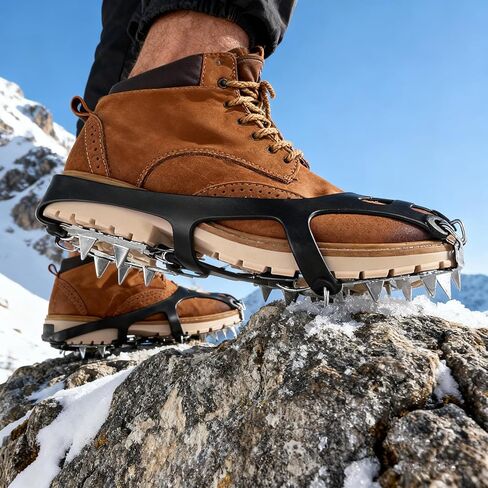 Anti-Slip Stainless Steel Crampons | Ice Cleats for Shoes and Boots - Shoes Snow Spikes | for Men Winter Outdoor Hiking Walking Climbing Fishing Sports Garden Park Backyard Courtyard in Saudi Arabia