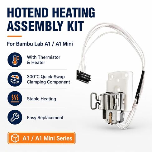 مجموعة تسخين Hotend للطابعة ثلاثية الأبعاد A1 مع مجموعة الثرمستور - أجزاء بديلة لسخان درجة الحرارة العالية لطابعات Bambu Lab A1 / A1 MINI ثلاثية الأبعاد، ملحق كتلة التسخين سهل التركيب in Kuwait
