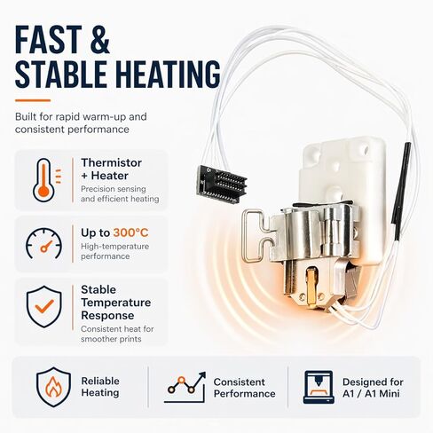 مجموعة تسخين Hotend للطابعة ثلاثية الأبعاد A1 مع مجموعة الثرمستور - أجزاء بديلة لسخان درجة الحرارة العالية لطابعات Bambu Lab A1 / A1 MINI ثلاثية الأبعاد، ملحق كتلة التسخين سهل التركيب in Kuwait