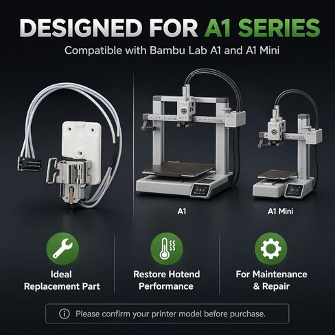 مجموعة تسخين Hotend للطابعة ثلاثية الأبعاد A1 مع مجموعة الثرمستور - أجزاء بديلة لسخان درجة الحرارة العالية لطابعات Bambu Lab A1 / A1 MINI ثلاثية الأبعاد، ملحق كتلة التسخين سهل التركيب in Kuwait