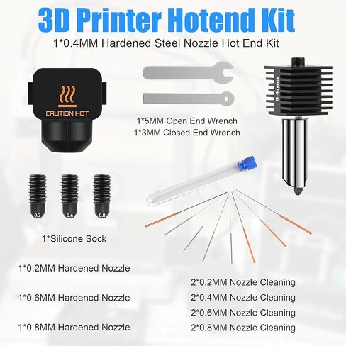 3D Printer 0.4mm Hotend Kit for Bambu Lab A1/A1 Mini, Upgrade Hot End Assembly with 0.2/0.6/0.8mm Hardened Steel Nozzle Hot End Kit Extruder Replacement & Silicone Sock for Bambu Lab in Saudi Arabia