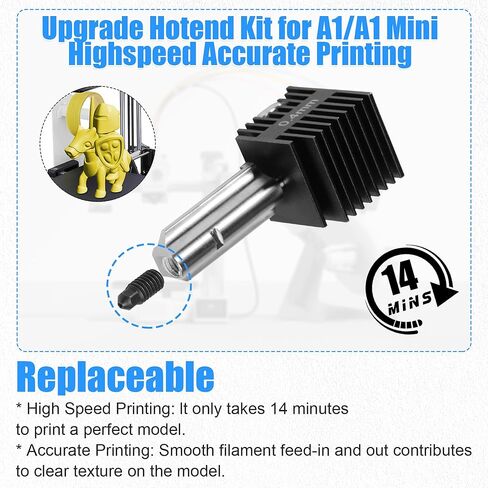 3D Printer 0.4mm Hotend Kit for Bambu Lab A1/A1 Mini, Upgrade Hot End Assembly with 0.2/0.6/0.8mm Hardened Steel Nozzle Hot End Kit Extruder Replacement & Silicone Sock for Bambu Lab in Saudi Arabia
