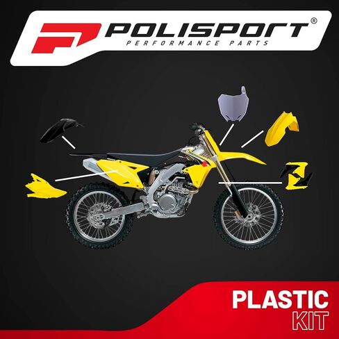 Polisport Motocross (MX) طقم بلاستيكي طبق الأصل لسوزوكي RMZ 450 (2008-17) - جودة OEM، متينة ومرنة ومثالية - أصفر / أسود / أبيض in Saudi Arabia
