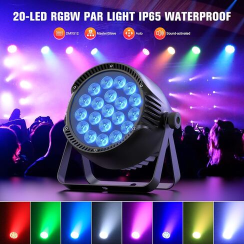 IP65 Waterproof Par Light, 250W RGBW LED Outdoor Stage Light, Uplights Wash/Strobe Lights with DMX512 & Sound Activated, Waterproof LED Par for Party Outdoor Backyard Christmas Wedding in Saudi Arabia