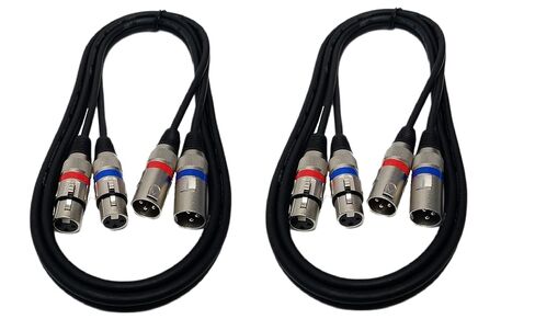 Audio2000'S ADC203S2 حزمتان احترافيتان بطول 6 أقدام مزدوج XLR أنثى (XLRF) إلى ثنائي XLR ذكر (XLRM) كابلات صوت/تسجيل/ميكروفون متوازنة، أسود، أحمر، أزرق in Saudi Arabia