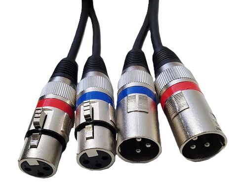 Audio2000'S ADC203S2 حزمتان احترافيتان بطول 6 أقدام مزدوج XLR أنثى (XLRF) إلى ثنائي XLR ذكر (XLRM) كابلات صوت/تسجيل/ميكروفون متوازنة، أسود، أحمر، أزرق in Saudi Arabia