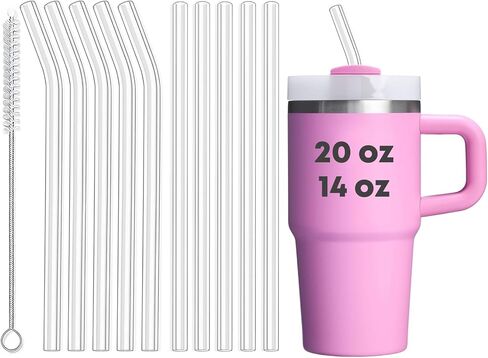 ALINK 10 Pack Reusable Clear Straws for Stanley 30 oz Tumbler, 10.8" Long Tritan Hard Plastic Straws for Yeti 42 oz 35 oz 30 oz Tumbler, Mason Jar, Starbucks - 5 Straight 5 Bent with Brush in Saudi Arabia