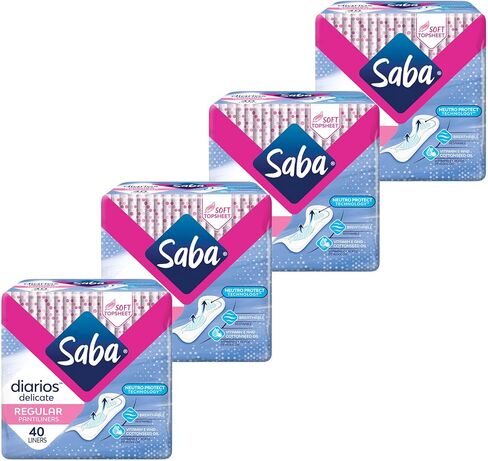 SABA Diarios Regular Delicate Pantiliners, Unscented, Breathable & Comfortable for Everyday Freshness, 4-Pack of 40 Pads (160 Count) in Saudi Arabia