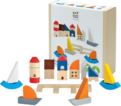 PlanToys® Castle Blocks Wooden Montessori Building and Imaginative Play Set | Creative Thinking, Fine Motor and Early STEM Learning Activity | Eco Friendly Open Ended Construction Toy in Saudi Arabia