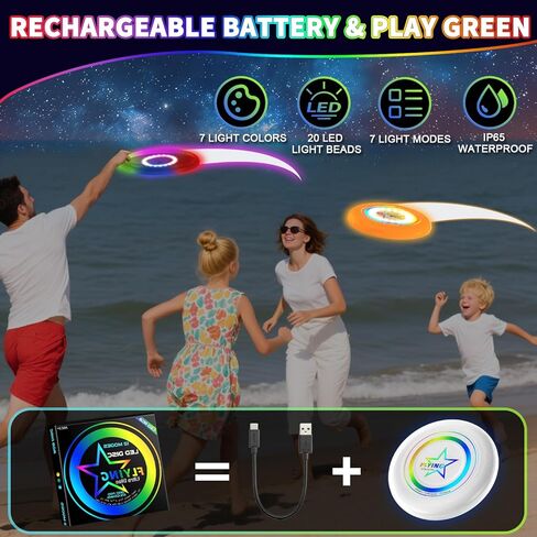 ألعاب قرص طائر بإضاءة LED للأطفال البالغين، 7 أوضاع ألوان، حلقة طيران ذكية، قابلة لإعادة الشحن، 175 جرام، حشوة سلة عيد الفصح للأولاد والبنات، للعب في الهواء الطلق in Kuwait