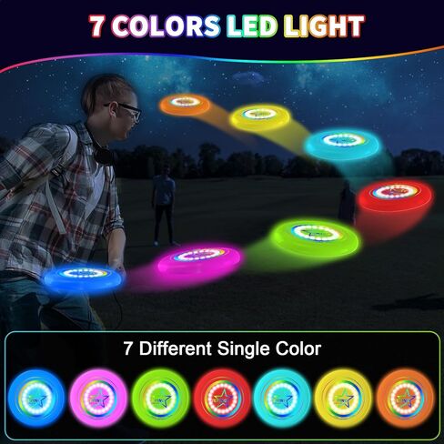 ألعاب قرص طائر بإضاءة LED للأطفال البالغين، 7 أوضاع ألوان، حلقة طيران ذكية، قابلة لإعادة الشحن، 175 جرام، حشوة سلة عيد الفصح للأولاد والبنات، للعب في الهواء الطلق in Kuwait