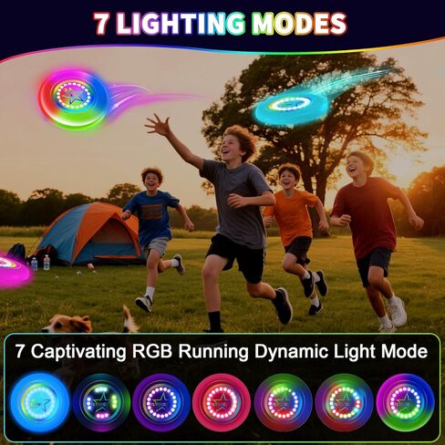 ألعاب قرص طائر بإضاءة LED للأطفال البالغين، 7 أوضاع ألوان، حلقة طيران ذكية، قابلة لإعادة الشحن، 175 جرام، حشوة سلة عيد الفصح للأولاد والبنات، للعب في الهواء الطلق in Kuwait