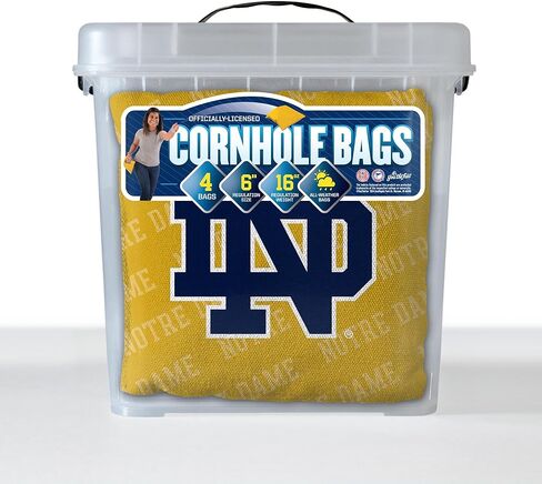 YouTheFan Officially-Licensed NCAA Notre Dame Fighting Irish Set of 4 Cornhole Bags - All Weather Regulation 6" x 6" Size - 16oz Weight - Designed in USA in Saudi Arabia