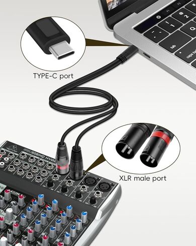 كابل صوت USB C إلى Dual XLR ذكر من GELRHONR، كابل صوت ستيريو من النوع C إلى 2 XLR بطول 3.3 قدم لمضخم الطاقة ومكبر الصوت وخلاط الصوت والمزيد in Saudi Arabia