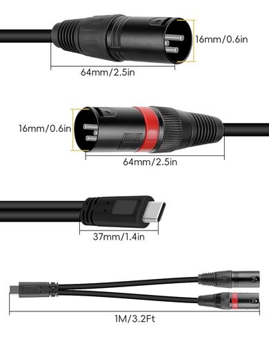 كابل صوت USB C إلى Dual XLR ذكر من GELRHONR، كابل صوت ستيريو من النوع C إلى 2 XLR بطول 3.3 قدم لمضخم الطاقة ومكبر الصوت وخلاط الصوت والمزيد in Saudi Arabia