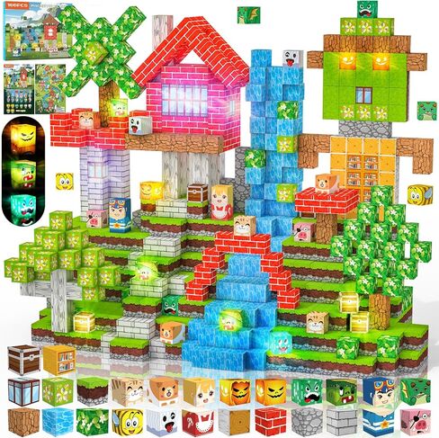 Magnetic Blocks 100 PCS with Light UP Magnetic Building Blocks, 3+ STEM Montessori Sensory Toys, Magnetic Cube for for 3 4 5 6 7 8 9 10 11 12 8-12 Years Old Boys & Girls Birthday Gifts in Saudi Arabia