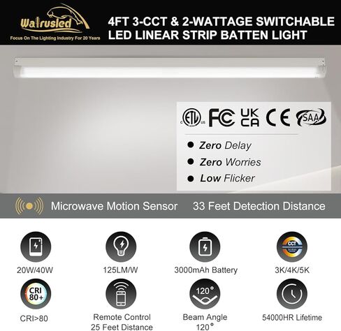 2 حزمة 4FT ثلاثي المستوى استشعار الحركة LED الشريط الخطي الطوارئ ضوء الدرج ث / البعيد، CCT 20W / 40W للاختيار، 125lm / W، بطارية احتياطية، 30K / 40K / 50K عكس الضوء متجر تجاري سقف الإضاءة لاعبا اساسيا، ETL in Saudi Arabia
