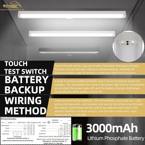 2 حزمة 4FT ثلاثي المستوى استشعار الحركة LED الشريط الخطي الطوارئ ضوء الدرج ث / البعيد، CCT 20W / 40W للاختيار، 125lm / W، بطارية احتياطية، 30K / 40K / 50K عكس الضوء متجر تجاري سقف الإضاءة لاعبا اساسيا، ETL in Saudi Arabia