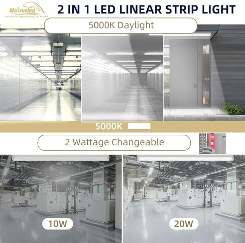 2FT مستشعر الحركة ثلاثي المستوى LED شريط خطي لإضاءة الدرج في حالات الطوارئ مع جهاز تحكم عن بعد، 10 وات/20 وات 1250 لومن/2500 لومن، بطارية احتياطية، 5000 كلفن، 100-277 فولت IP20، مصباح سقف متجر تجاري قابل للتعتيم بطول 2 قدم، ETL in Saudi Arabia