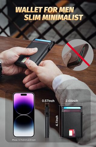 محفظة للرجال، محفظة للرجال مع حامل بطاقة ائتمان مغناطيسي قابل للإزالة منبثق ذكي RFID يحجب فتحات جلدية رفيعة للنقود ونوافذ الهوية ومحفظة صغيرة الحجم in Kuwait