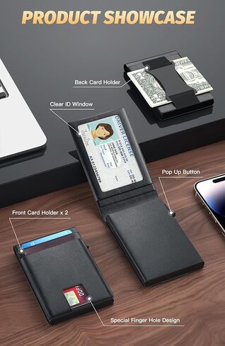 محفظة للرجال، محفظة للرجال مع حامل بطاقة ائتمان مغناطيسي قابل للإزالة منبثق ذكي RFID يحجب فتحات جلدية رفيعة للنقود ونوافذ الهوية ومحفظة صغيرة الحجم in Kuwait
