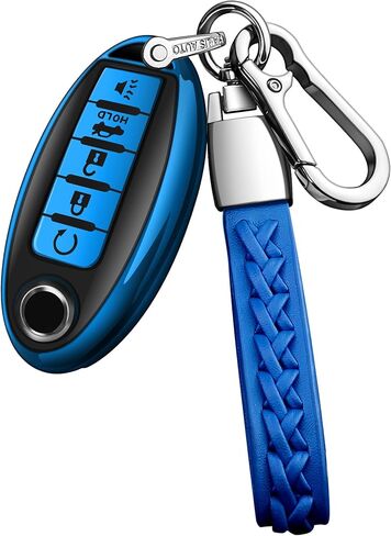 غطاء Autophone لمفتاح Nissan Key Fob مع سلسلة مفاتيح جلدية ناعمة من مادة TPU لحماية المفاتيح لمفتاح Altima Sentra Rogue Pathfinder Murano Armada Maxima Versa الذكي (أحمر، 5 أزرار) in Kuwait
