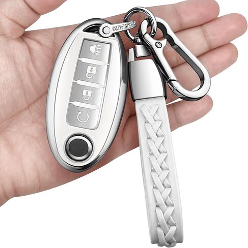 غطاء Autophone لمفتاح Nissan Key Fob مع سلسلة مفاتيح جلدية ناعمة من مادة TPU لحماية المفاتيح لمفتاح Altima Sentra Rogue Pathfinder Murano Armada Maxima Versa الذكي (أحمر، 5 أزرار) in Kuwait