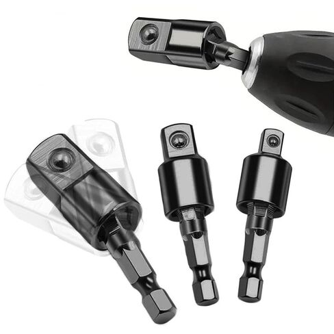 3PCS Impact Grade Socket Adapter Set, 1/4" 3/8" 1/2" Drill Converter for Impact Driver, 360° Rotatable Extension Bar, Power Tool Accessories Gift for Men in Saudi Arabia
