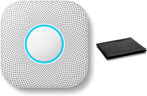 Google Nest Protect Smart Smoke and Carbon Monoxide Alarm – Split-Spectrum Sensor, App Alerts, Voice Notifications, Battery Operated, White, Includes Cleaning Cloth in Saudi Arabia
