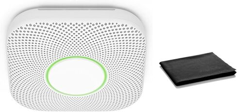 Google Nest Protect Smart Smoke and Carbon Monoxide Alarm – Split-Spectrum Sensor, App Alerts, Voice Notifications, Battery Operated, White, Includes Cleaning Cloth in Saudi Arabia