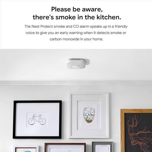 Google Nest Protect Smart Smoke and Carbon Monoxide Alarm – Split-Spectrum Sensor, App Alerts, Voice Notifications, Battery Operated, White, Includes Cleaning Cloth in Saudi Arabia