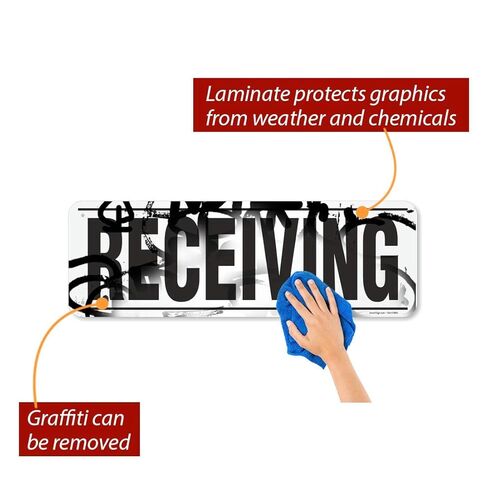 SmartSign - S-9282-AL-12x36 "Receiving" Sign | 12" x 36" Aluminum Black on White in Saudi Arabia