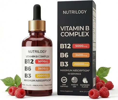 Vitamin B Complex for Men & Women - Riboflavin B2, B3, B5, B6, B12 | B-Complex Supplement - Nerve Pain, Energy, Brain & Heart Support - Made in USA, 60 Servings in Saudi Arabia